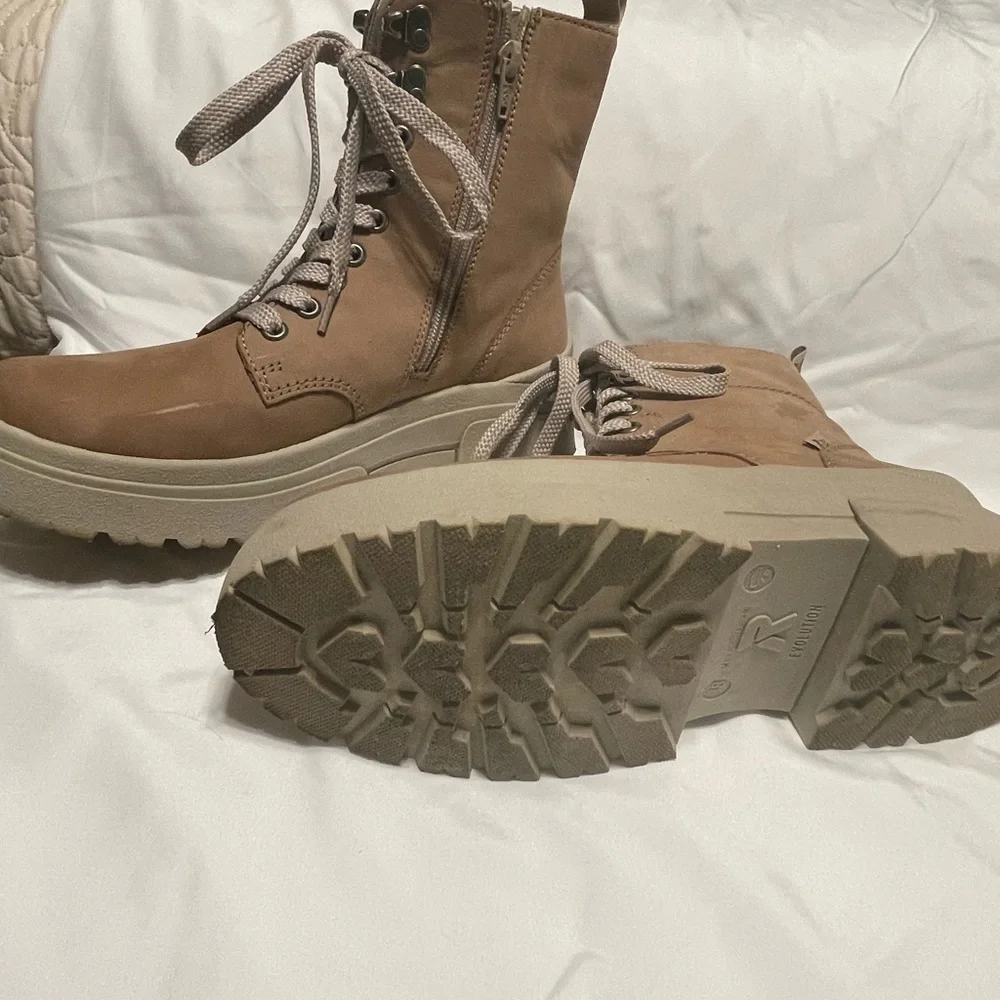 Women’s Taupe Rieker Evolution soft Combat Boots with Side Zip - Picture 2 of 7